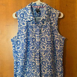 Talbots Blue & White sleeveless cotton shirt Sz16